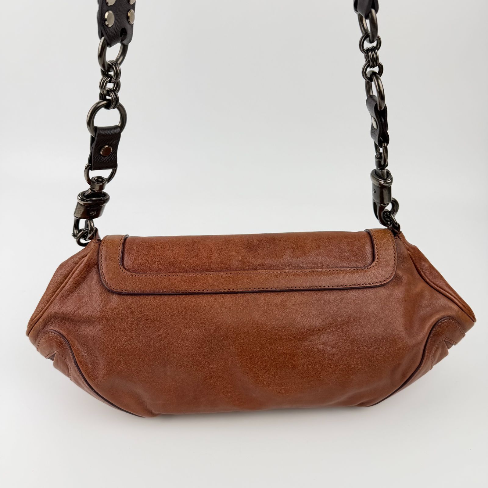 中古】PRADA プラダ チェーンショルダーバッグ レザー ブラウン 金具 