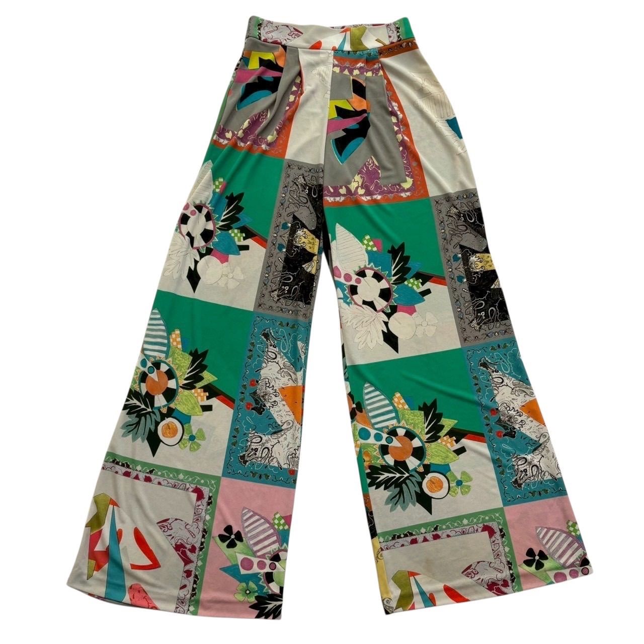 ETRO エトロ ワイドパンツ レディース 38 S M相当 総柄 マルチカラー サイドファスナー ポリエステル リラックスパンツ 派手柄 個性的 カジュアル