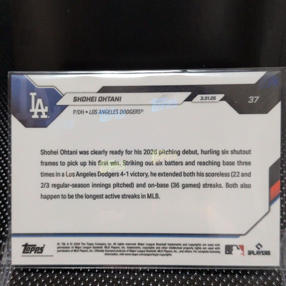 25シリ｜大谷翔平｜ Shohei Ohtani - 2026 MLB Topps NOW® - Card 37 -｜ロサンゼルス・ドジャース｜トレーディングカード