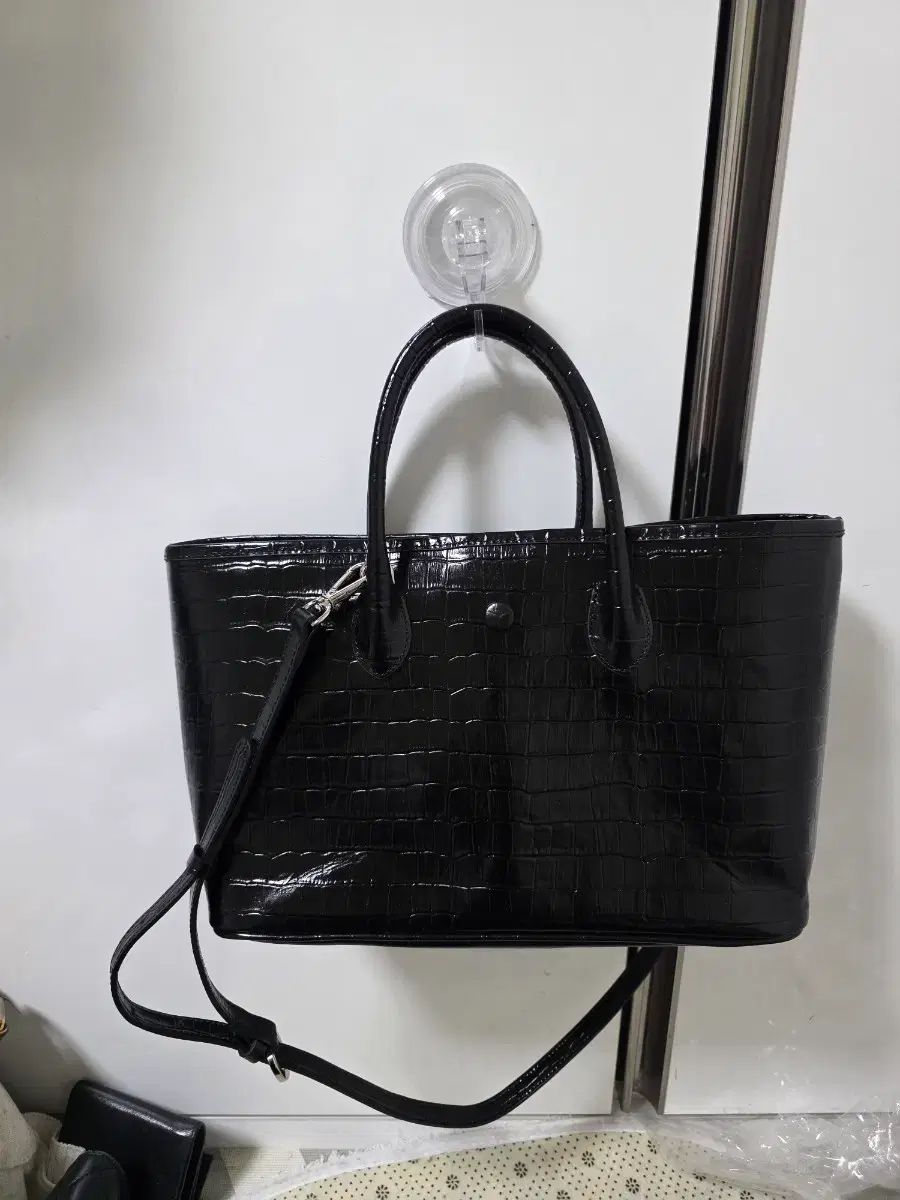 ブラック クロコ エンボス トートバッグ ショルダーバッグ