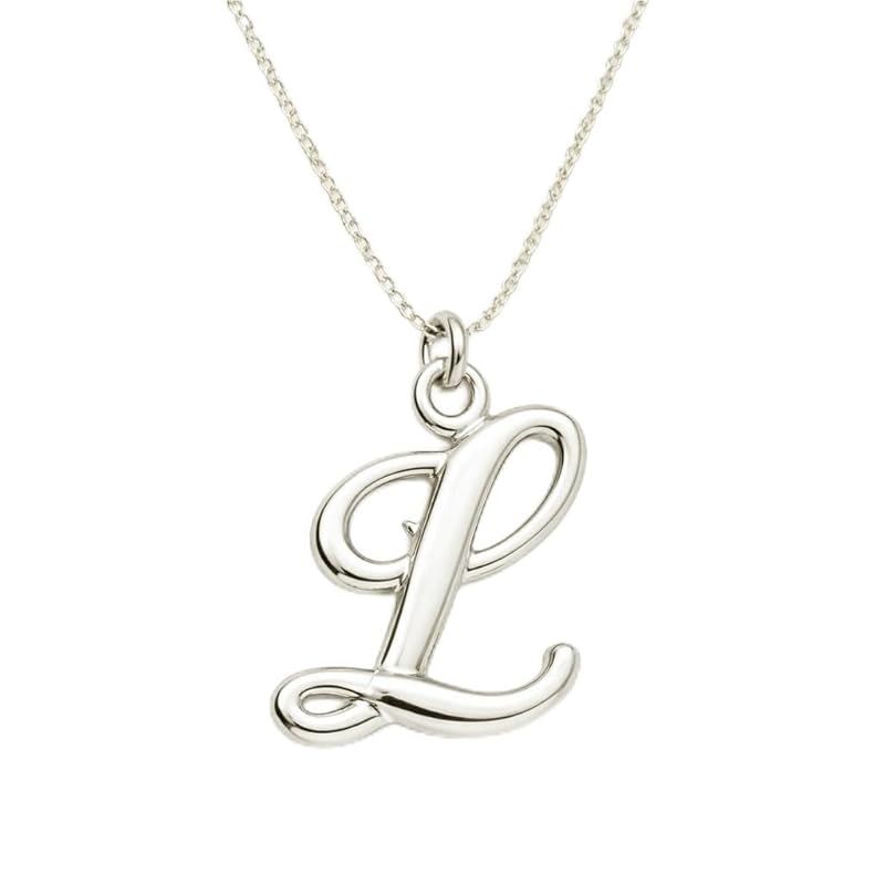 イニシャルネックレス L シルバー SV925 レディース ギフト シンプル プラチナカラー 肌なじみ きれいめ 金属アレルギー対応 38cm アジャスター付き