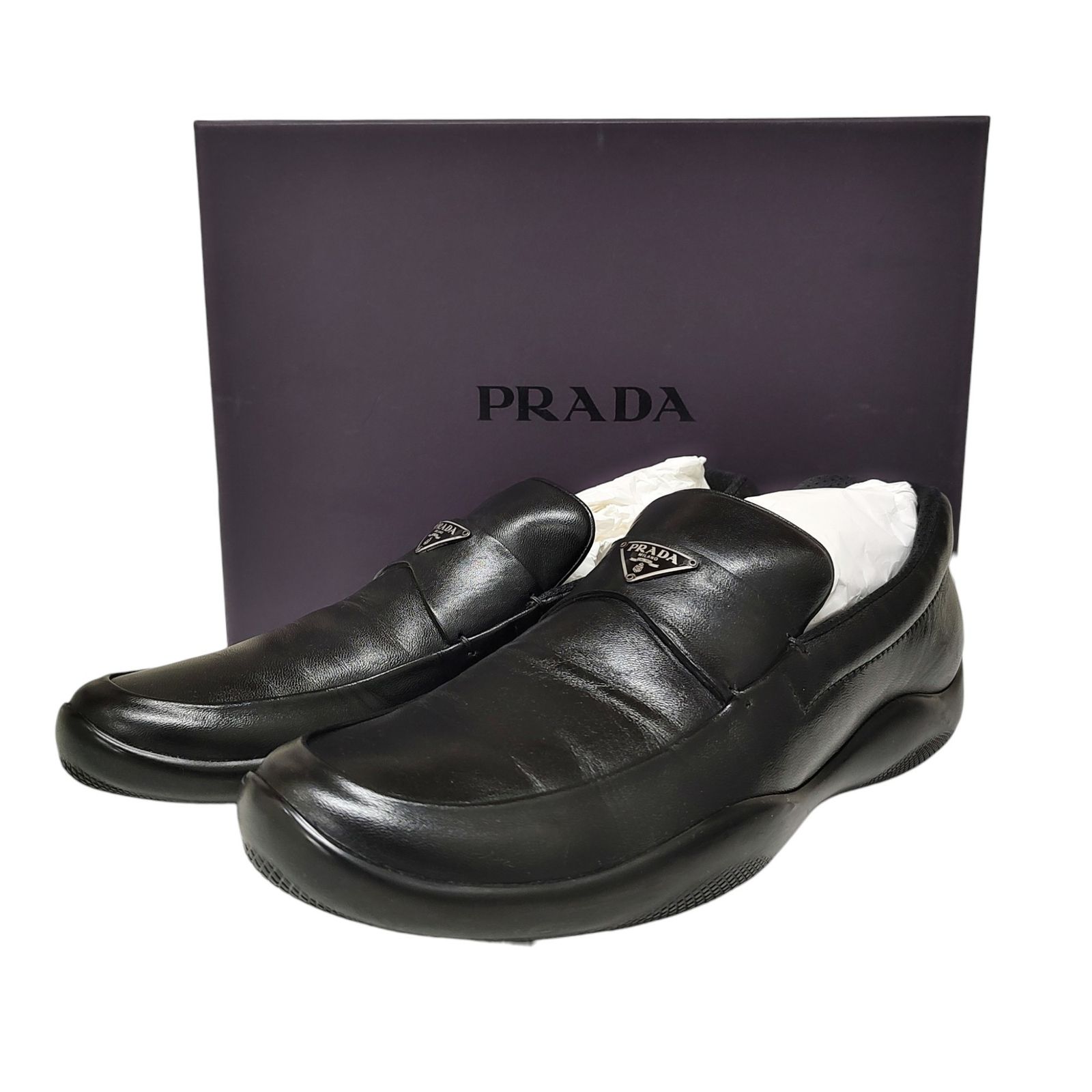 PRADA SPORTS プラダスポーツ トライアングルロゴ レザー シューズ ローファー 4D1029 6ハーフ ブラック メンズ