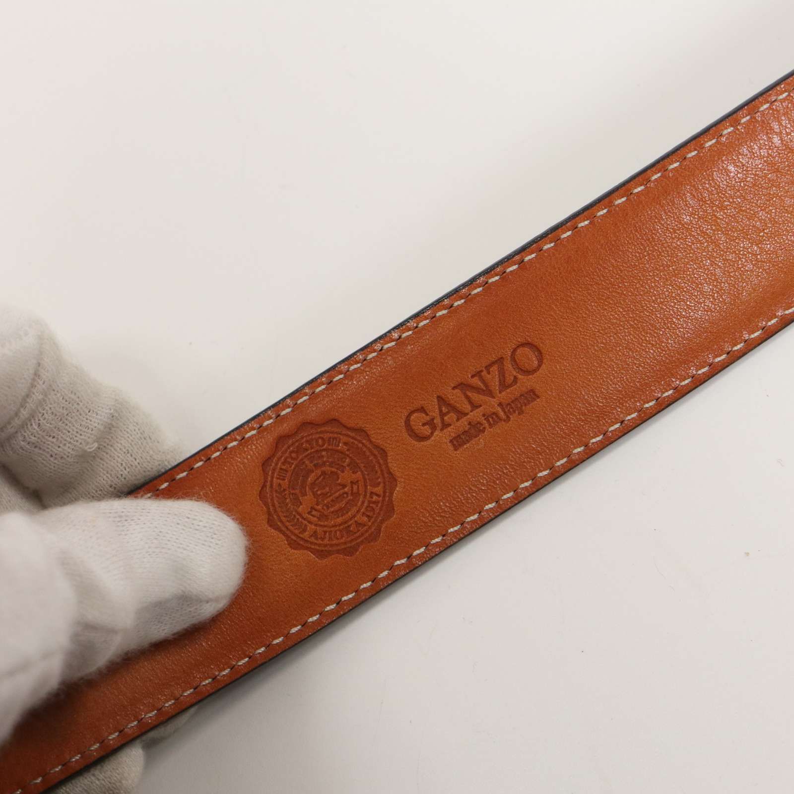 GANZO ガンゾ 高級☆ 本革 牛革 レザー ベルト 日本製 Sz.L メンズ