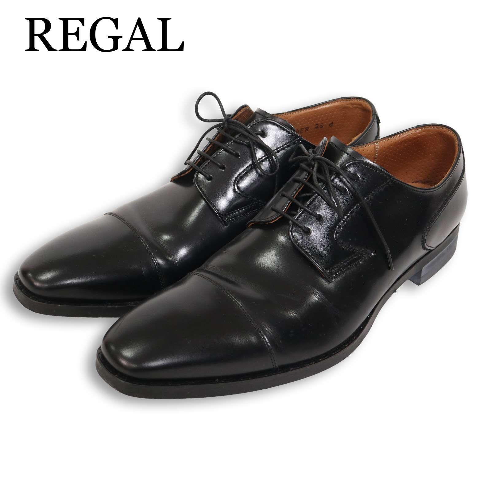 美品★ REGAL リーガル 通年 ストレートチップ★ レザー ドレス シューズ 革靴 Sz.25　メンズ 黒 ビジネス