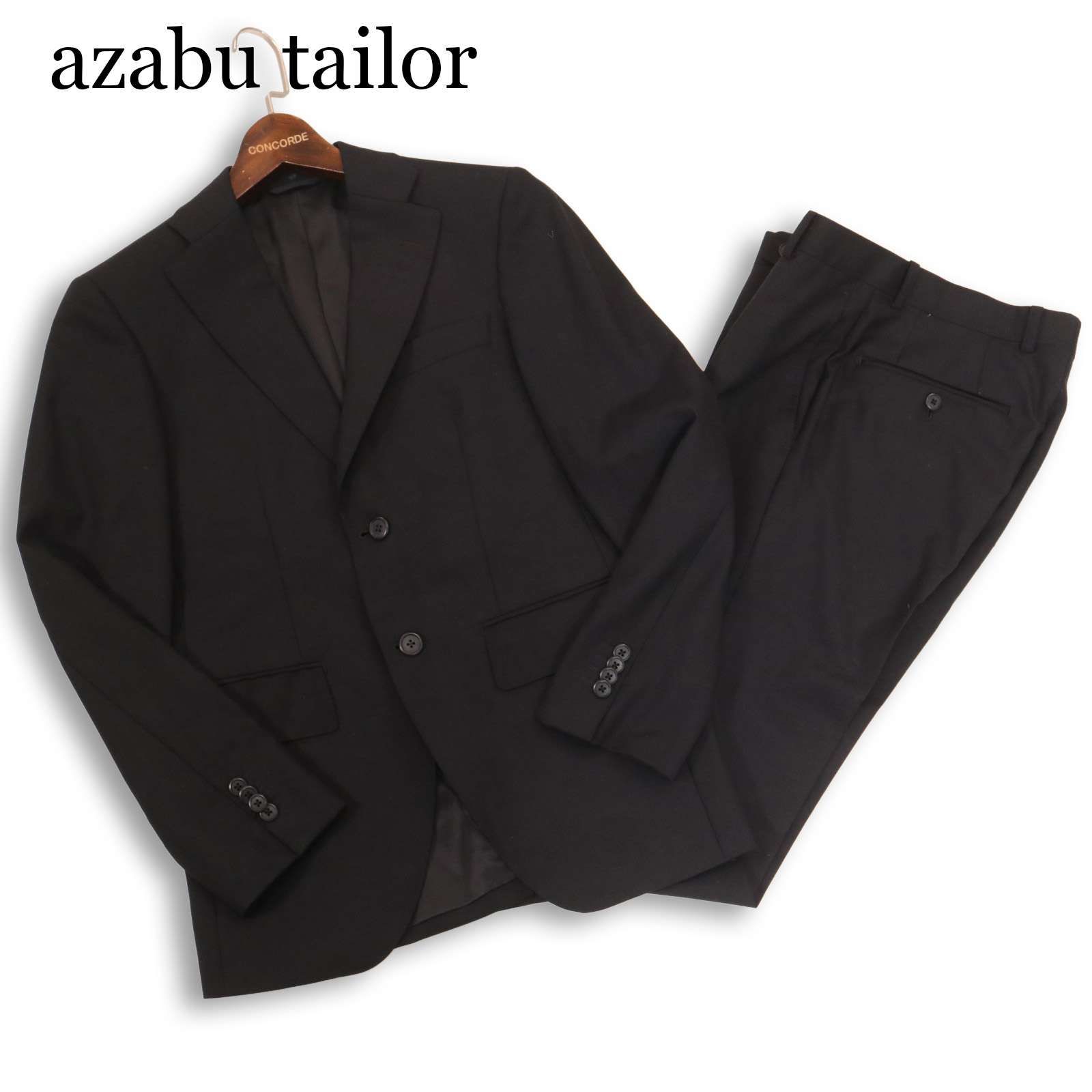 azabu tailor 麻布テーラー 通年 Grand Marquis生地★ 総裏 セットアップ スーツ Sz.38A　メンズ 黒 無地 フォーマル