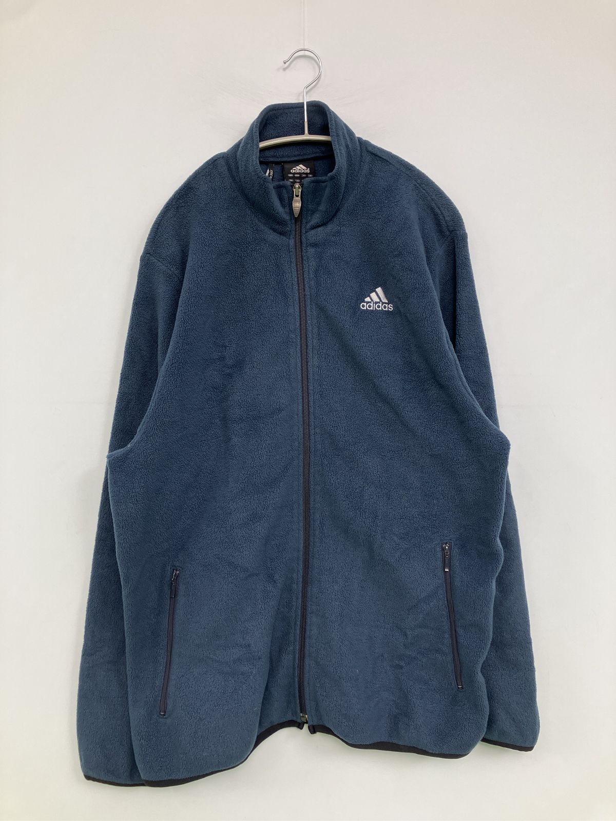 adidas アディダス ブルゾン L ネイビー ボア 無地 ワンポイント ブランドロゴ ミドル丈 フードなし ジップアップ メンズ