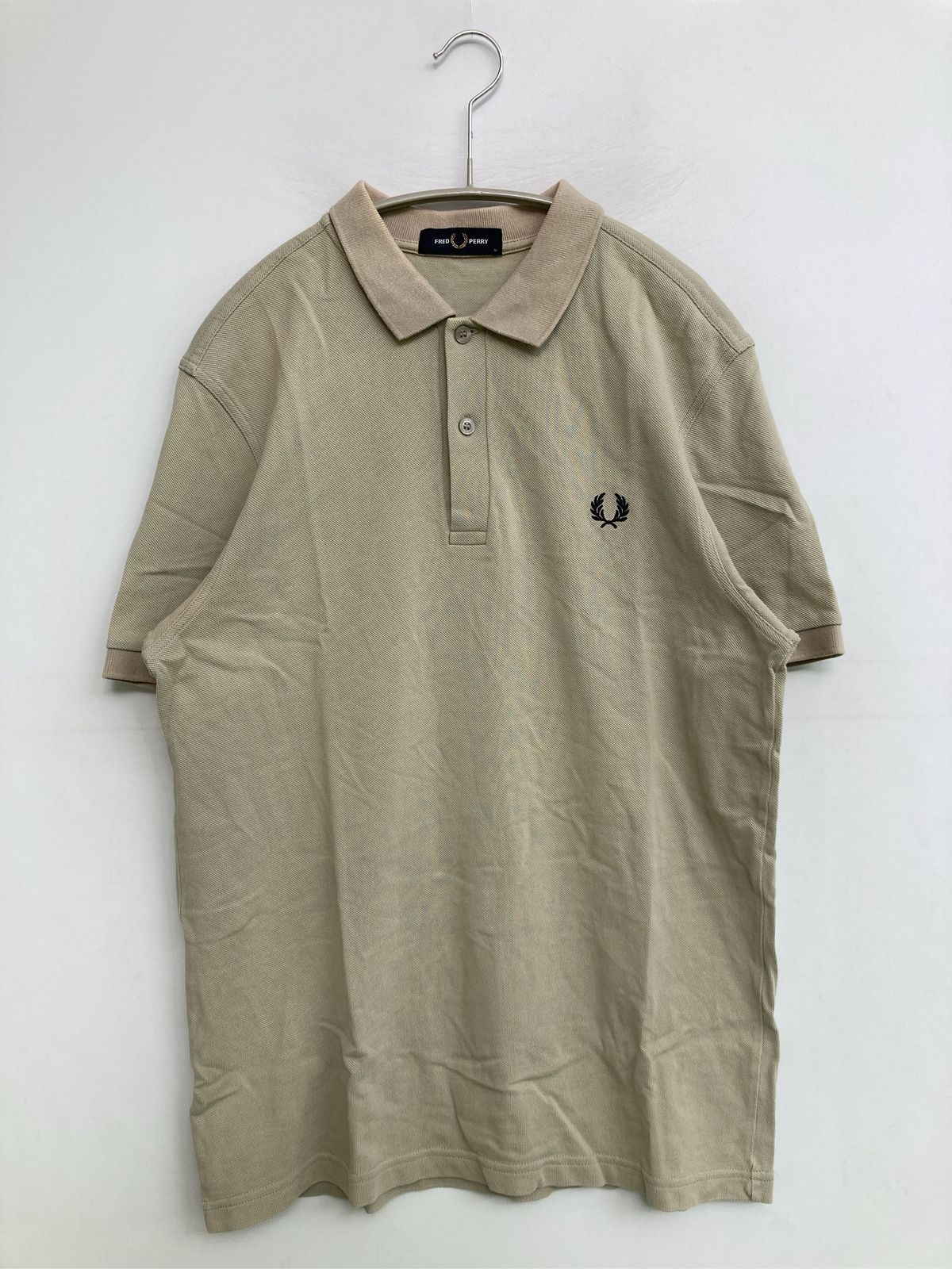 FRED PERRY フレッドペリー ポロシャツ M ベージュ 無地 ワンポイント ブランドロゴ 半袖 メンズ