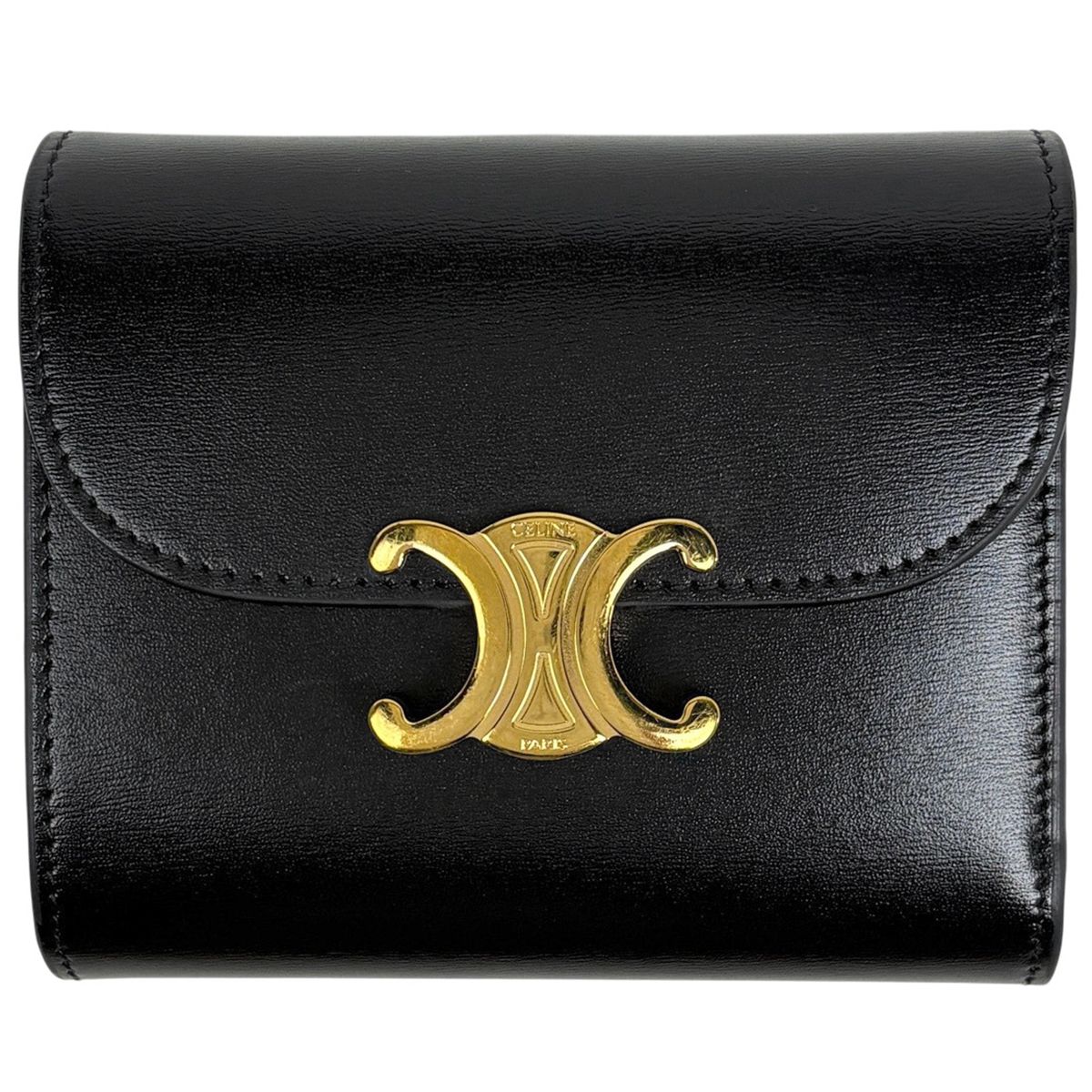 セリーヌ CELINE トリオンフ 三つ折り財布 レザー ブラック レディース 【中古】 45,370円