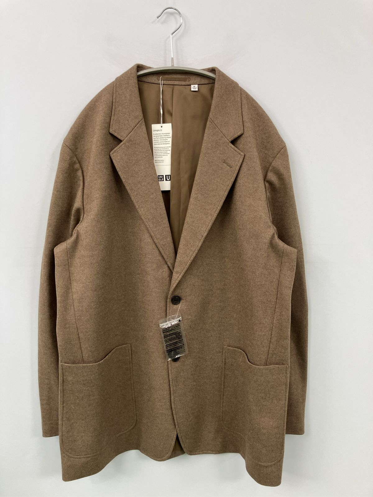 UNIQLO U ユニクロユー テーラードジャケット XL ブラウン ウール・ニット コットン ナイロン 無地 フードなし シングル ロング丈 メンズ