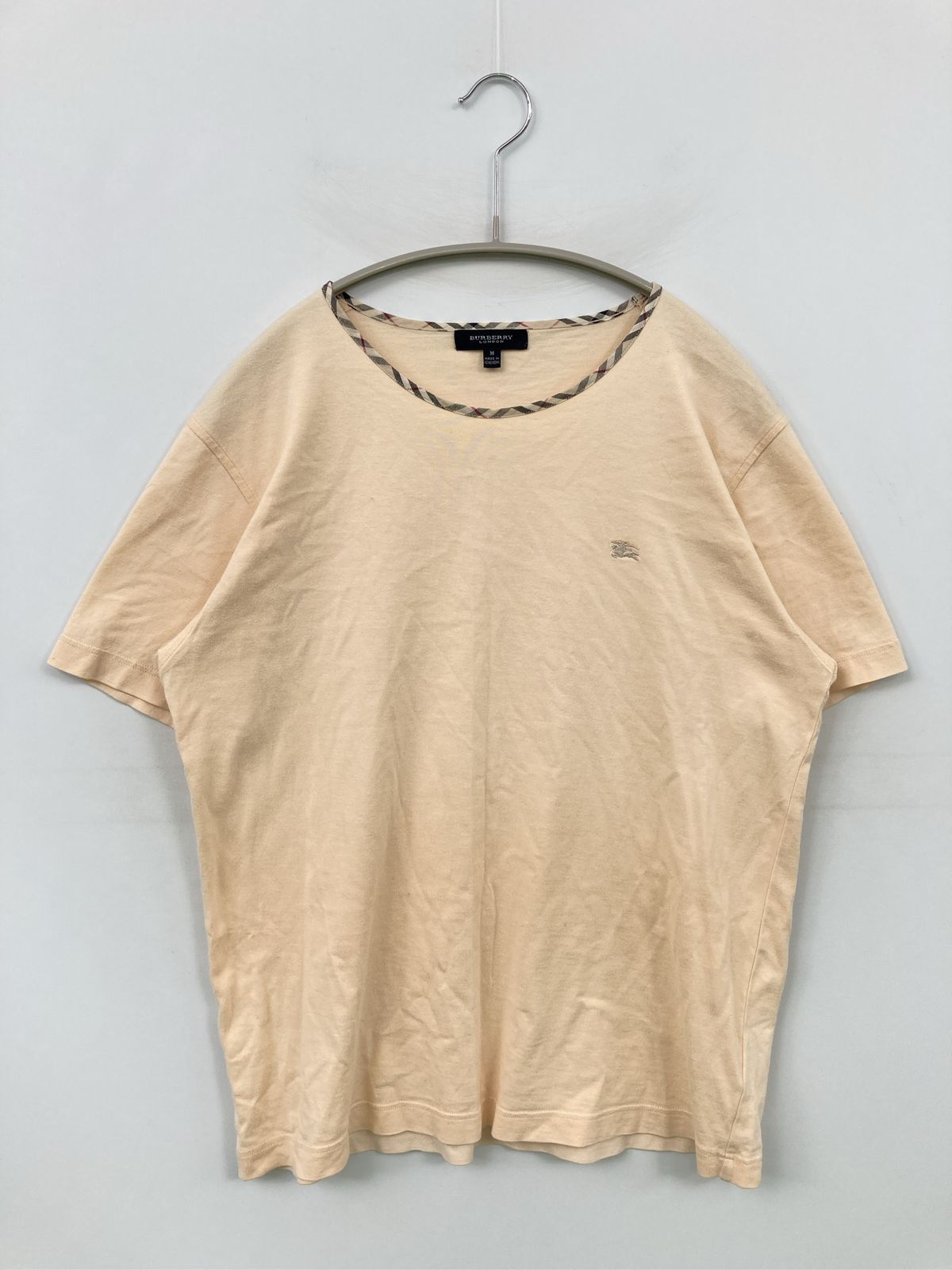 BURBERRY LONDON バーバリーロンドン Tシャツ/カットソー M ベージュ 無地 ワンポイント ミドル丈 半袖 クルーネック(丸首) レディース