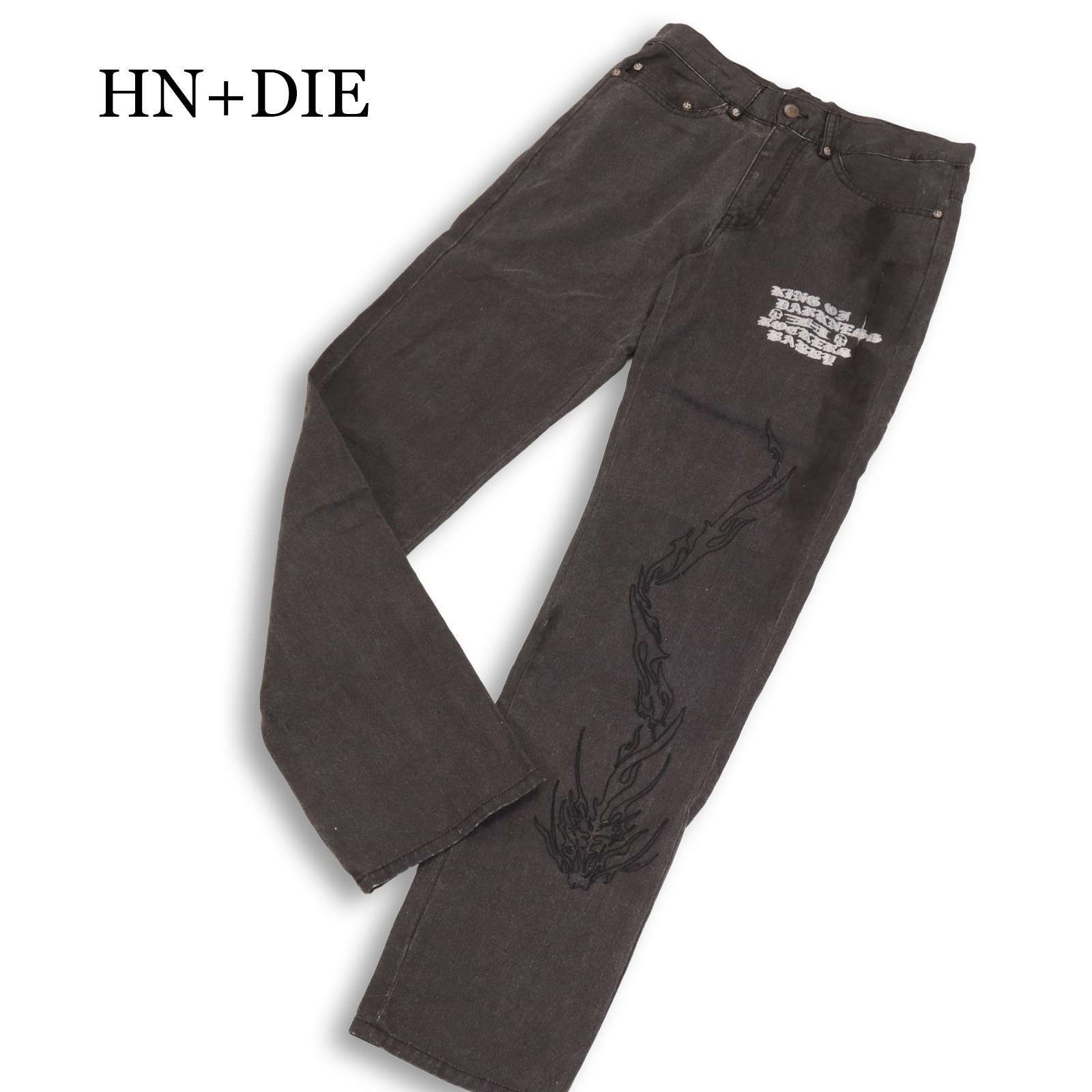h.NAOTO エイチナオト ROCkERS H BABY 通年★ 龍 ロゴプリント スリム デニム パンツ ジーンズ Sz.F レディース