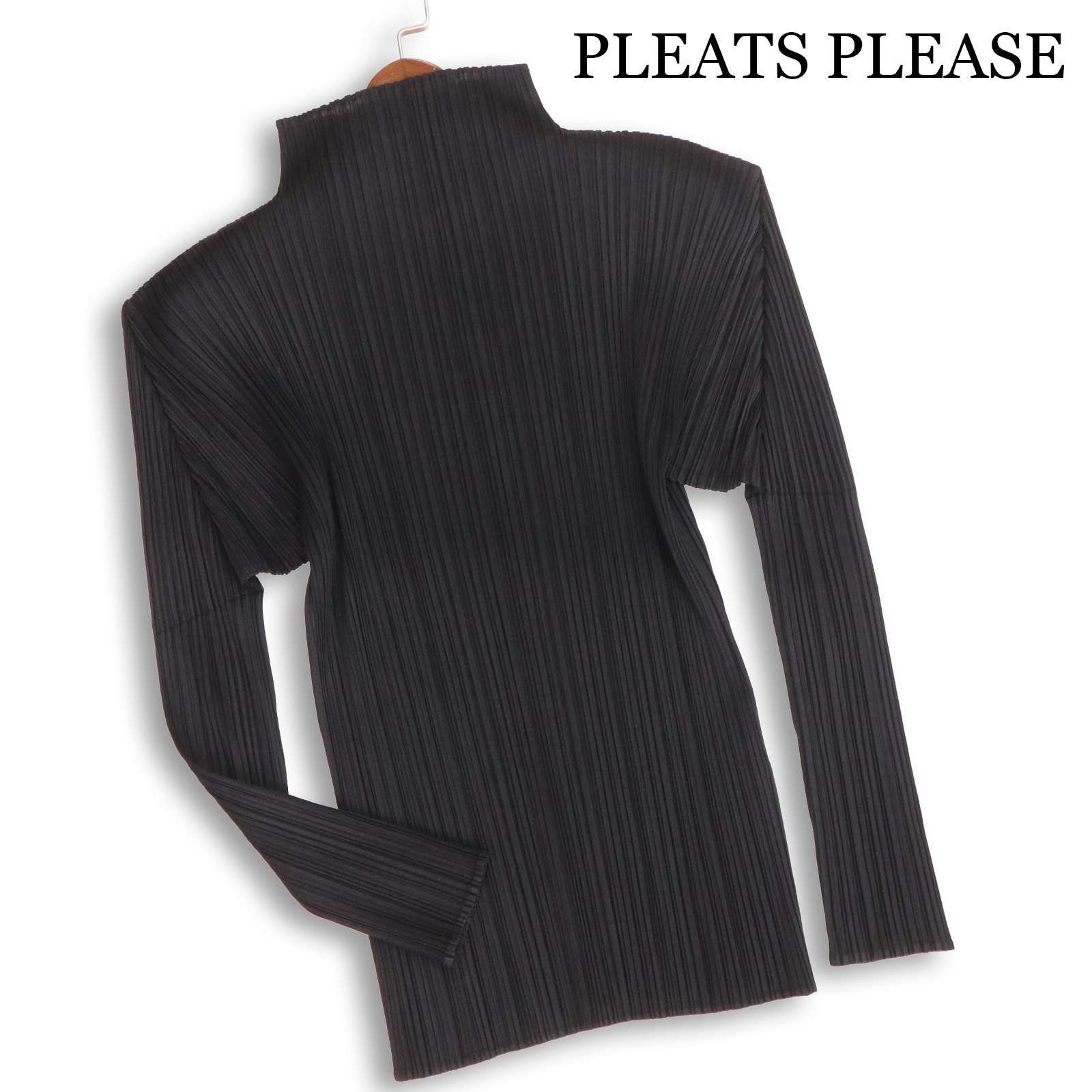 PLEATS PLEASE プリーツプリーズ イッセイミヤケ 通年★ 長袖 プリーツ ハイネック カットソー 日本製 Sz.3 レディース 黒