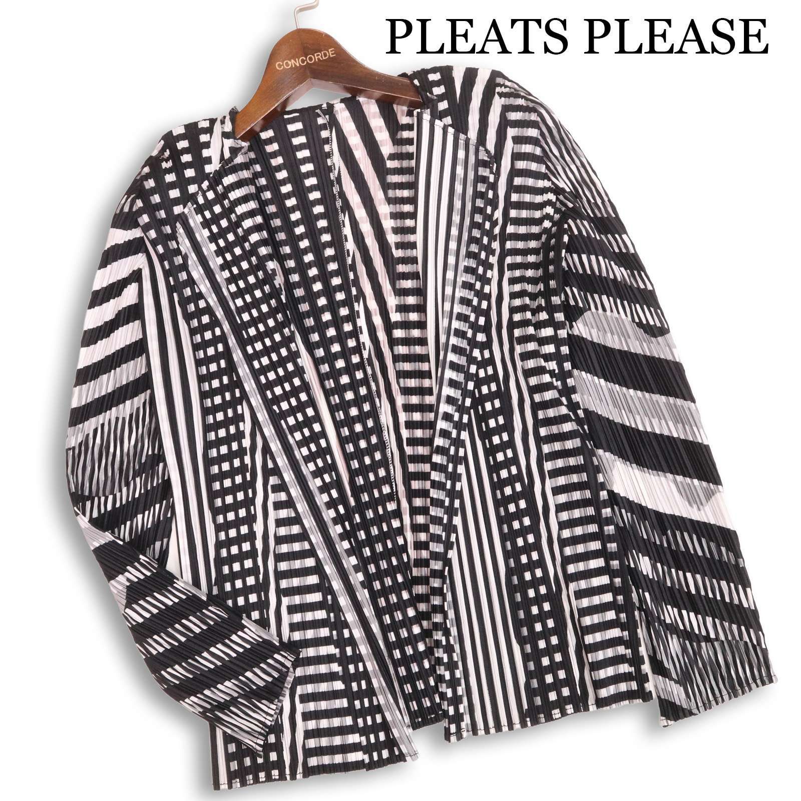 PLEATS PLEASE プリーツプリーズ イッセイミヤケ 総柄♪ プリーツ ボタンレス カーディガン ジャケット Sz.3 レディース
