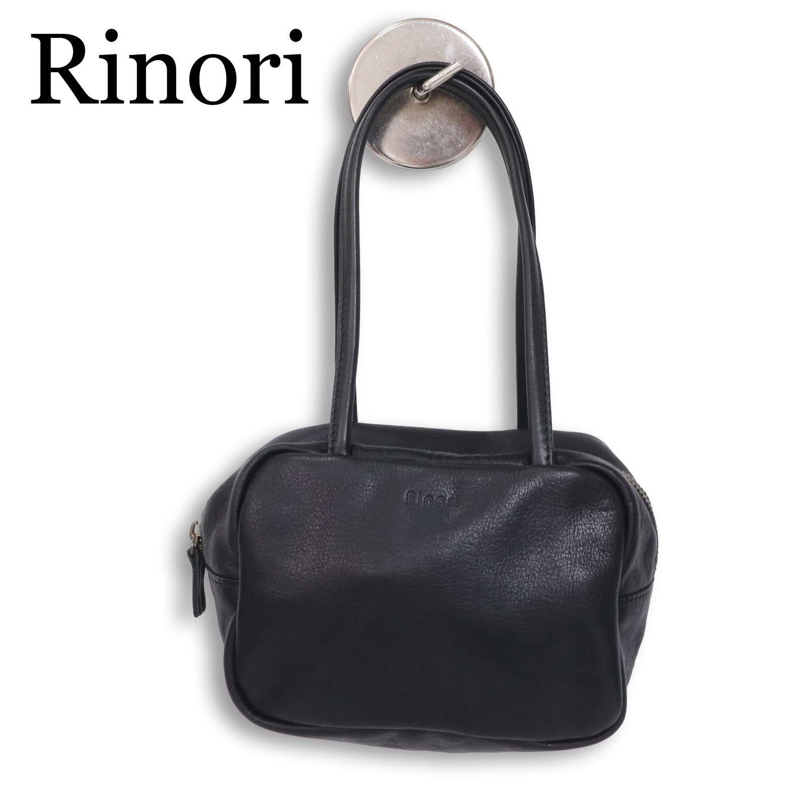 Rinori リノリ 長めハンドル♪ 牛革 レザー ゆったりきちんと ミニボストン バッグ ハンドバッグ Sz.F レディース 黒