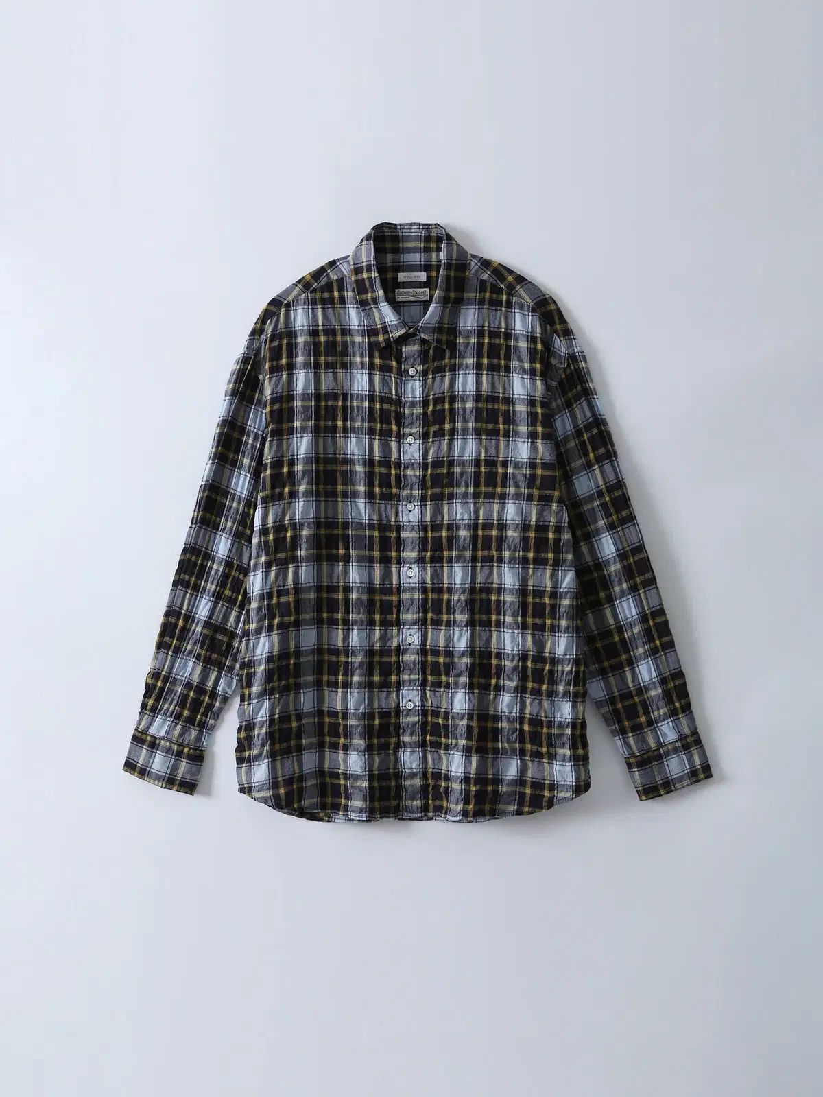 1) ウッドビ リンクル ウォッシュド CHECK シャツ ブルー