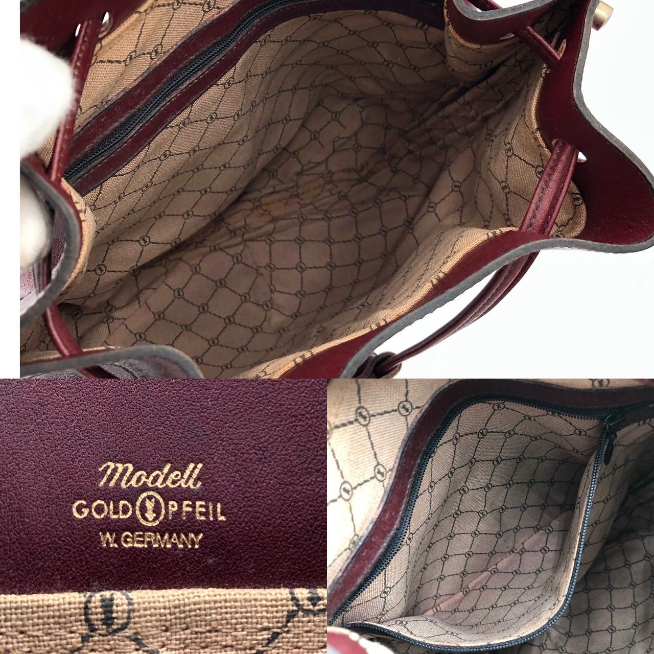 GOLD PFEIL ゴールドファイル 巾着 ショルダーバッグ レザー ボルドー 