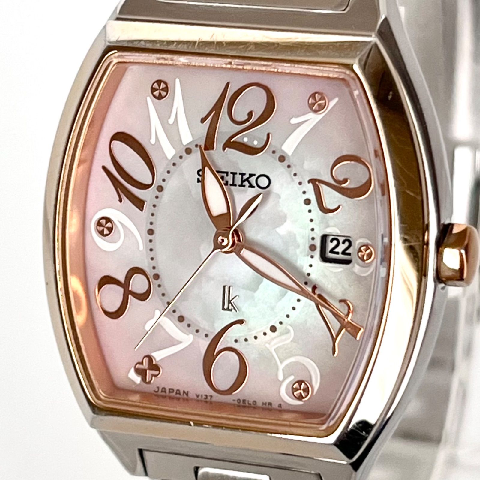 【セイコー ルキア レディース 腕時計 稼働 ソーラー 磨き済み】SEIKO LUKIA 美品 シェル文字盤 ゴールド