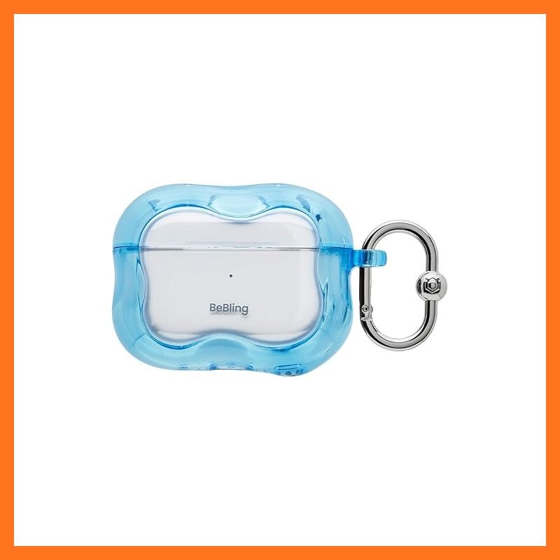 【新品】 iFace イヤホンケース AirPods Pro 第2世代/第1世代 対応 BeBling 2 (ブルー) 【 耐衝撃 透明 シルバー カラビナ付き ウルウル キラキラ 】