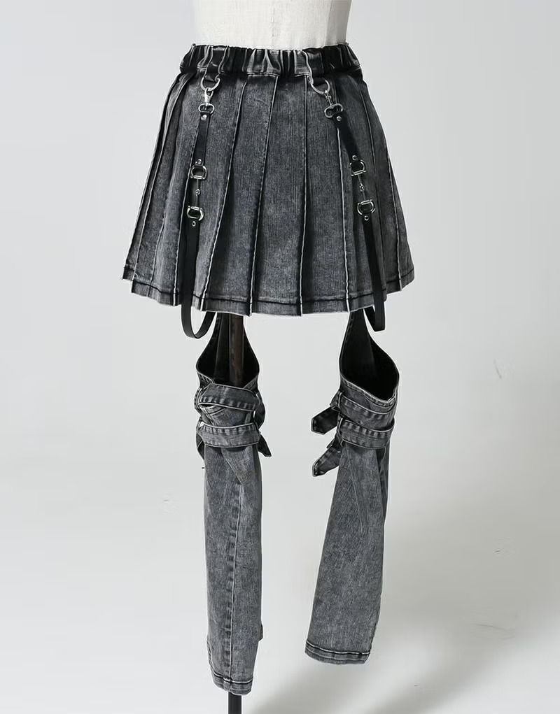 REFLEM【レフレム】レッグカバー付きレイヤードデニムショートパンツ（グレー） 新品未使用 REFLEM レフレム レッグカバー付きレイヤードデニム