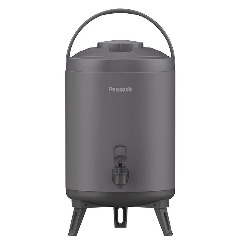 ピーコック魔法瓶工業(The-peacock) ピーコック ウォータージャグ 9.5L 日本製 保冷 保温 洗いやすい 広口 保冷力 保温力 大容量 軽量 キーパー 注ぎやすい レバー式 ジャグ ステンレス ダークグレー INJ-100 H