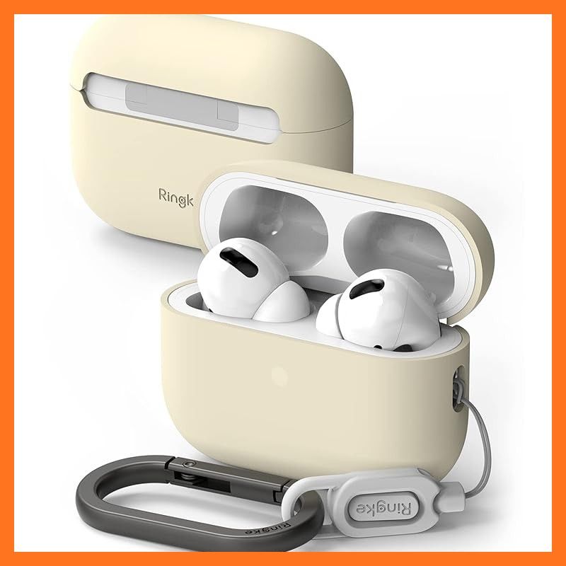 【新品】 【Ringke】AirPods Pro2 / AirPods Pro 2 ケース SILICONE 第2世代 エアーポッズ プロ ブルートゥースワイヤレスイヤホン 保護ケース 紛失防止 キズ防止 (カラビナ付き) - Cream