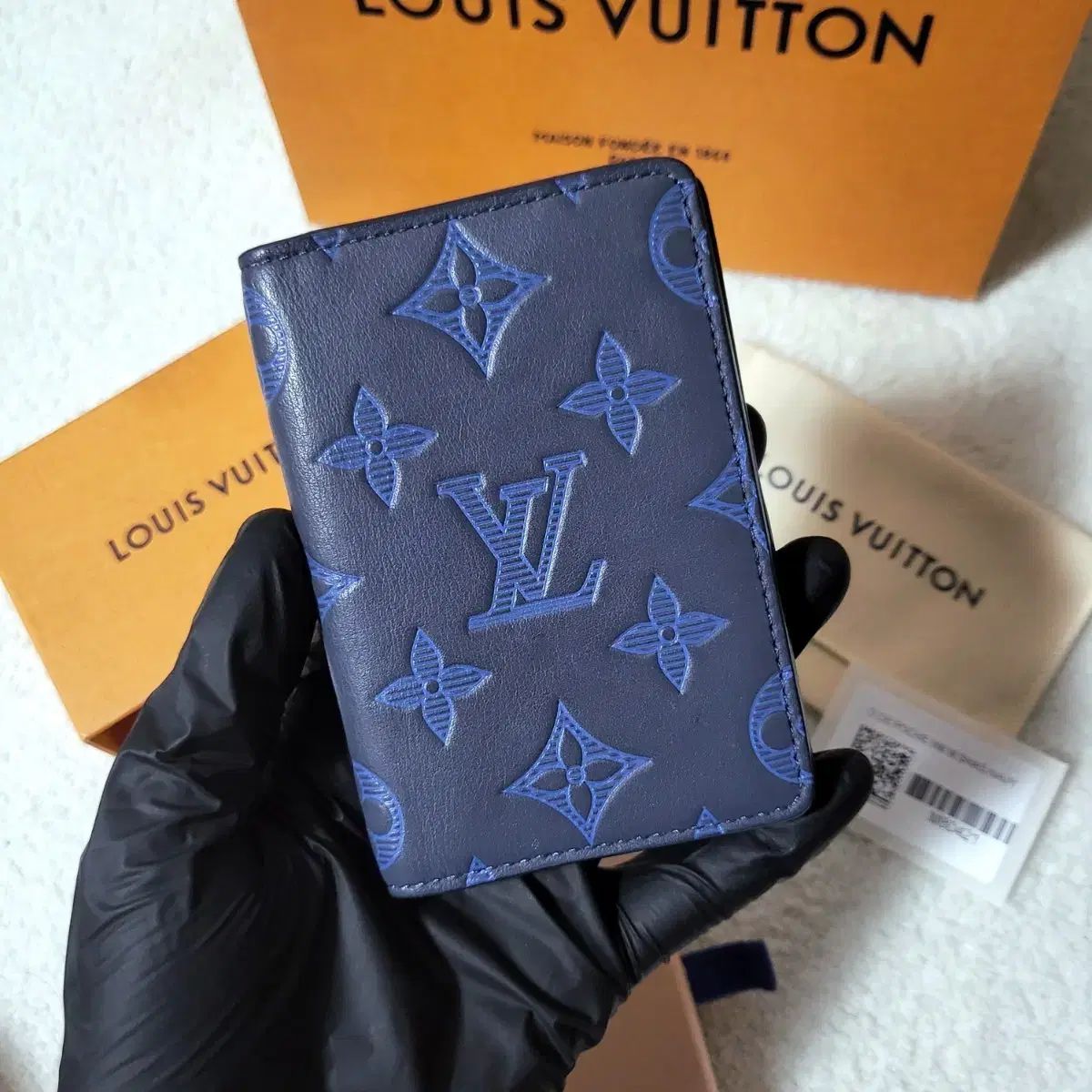 ほぼ新品/フルセット Louis Vuitton ルイヴィトン シャドウ オーガナイザー カードウォレット ネイビー ブルー