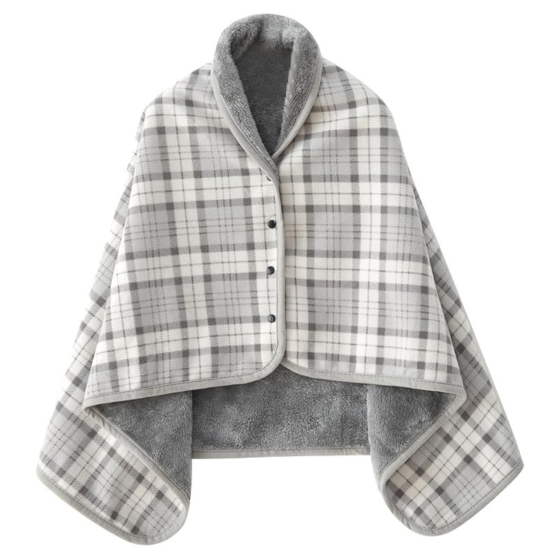 Kumori (Kumori) lap blanket, shoulder blanket, large blanket, 4-way, wearable blanket with buttons, warm, cold protection, static prevention, washable, year-round use (light gray, 100 x 140 cm)