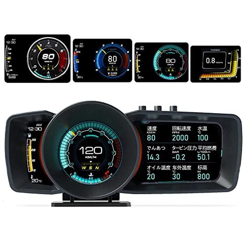 車用ヘッドアップディスプレイ、スピードメーター、タコメーター、水温計、GPS+OBD2モード 3画面連動マルチメーター HUD 故障診断・警告機能付き（日本語版）(沖縄・離島の方不可) b54d9f87