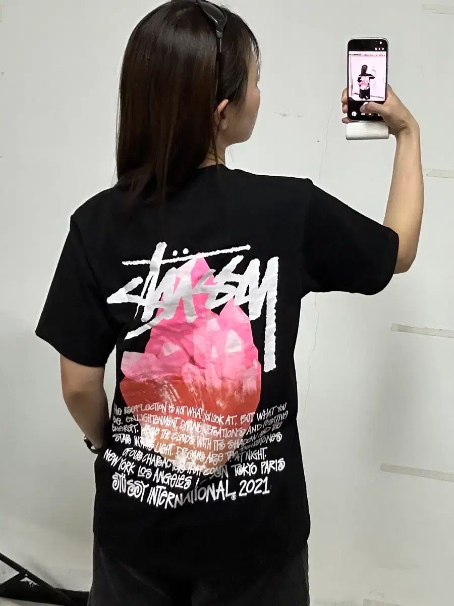 STUSSY リーフレクション グラフィック 半袖 Tシャツ ブラック