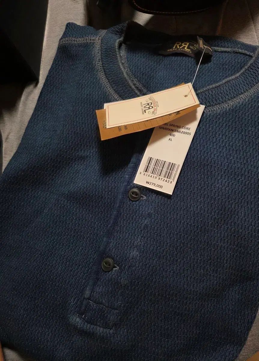 RRA ダブルアールエル ワッフル ヘンリーネック 半袖 ブルー XL 新品