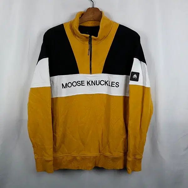 MOOSE KNUCKLES ムースナックルズ バイカラー ロゴワッペン ハーフ スウェット L