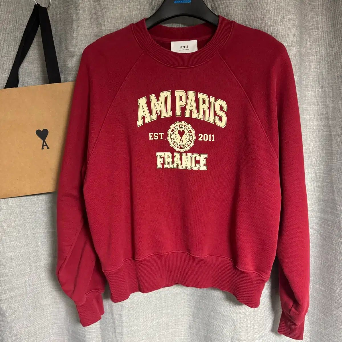 AMI PARIS トレーナー スウェット 刺繍 白×赤 L ami - ami アミ 