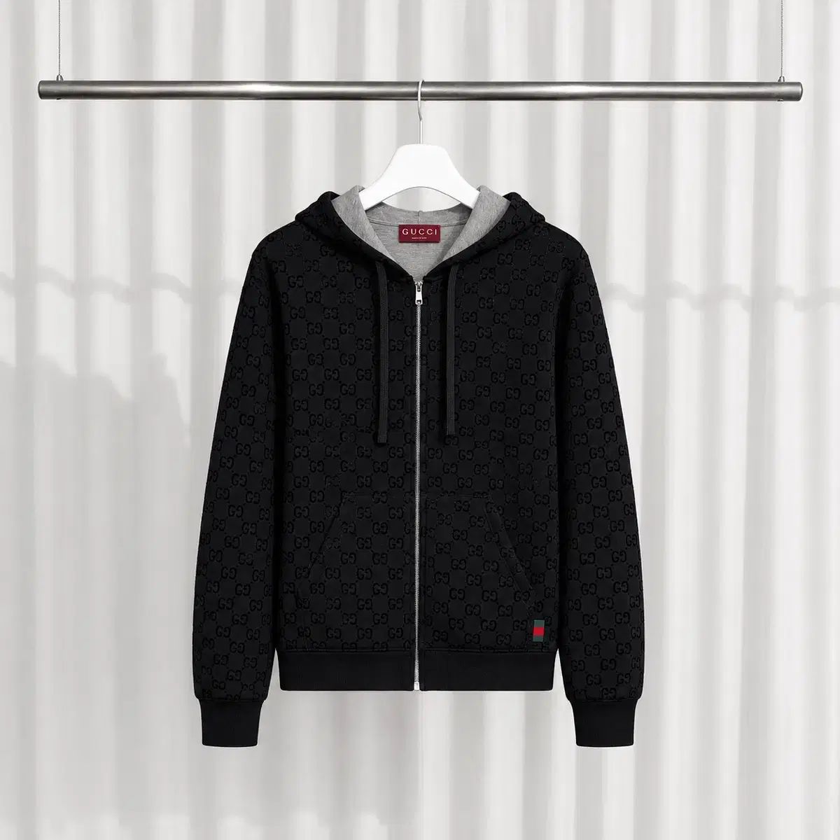 S 25FW GUCCI GGプリント ダブルジャージージャカード フードジップアップ