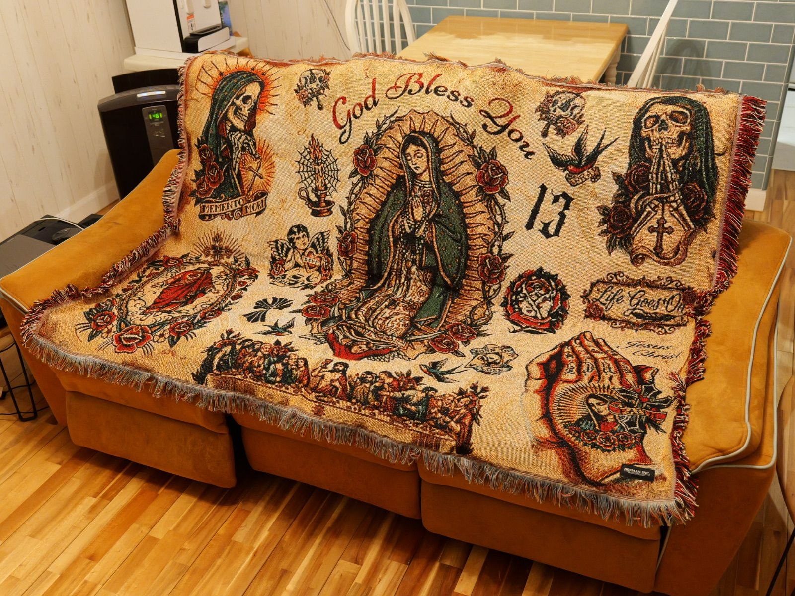 American Traditional design ジャガード織 ラグ ブランケット タペストリー　アメトラ　タトゥー　ヴィンテージ　インテリア　キャンプ　アウトドア　アメリカン　アメ車　マリアデザイン