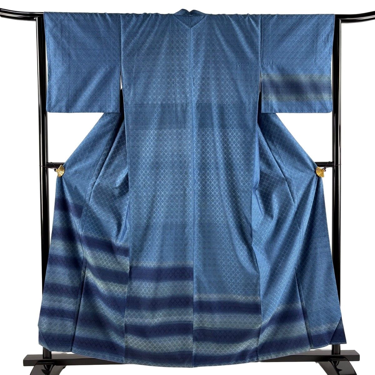 付下げ 身丈158.5cm 裄丈64.5cm M 袷 横段 幾何学 ぼかし 青灰色 正絹 名品 【中古】