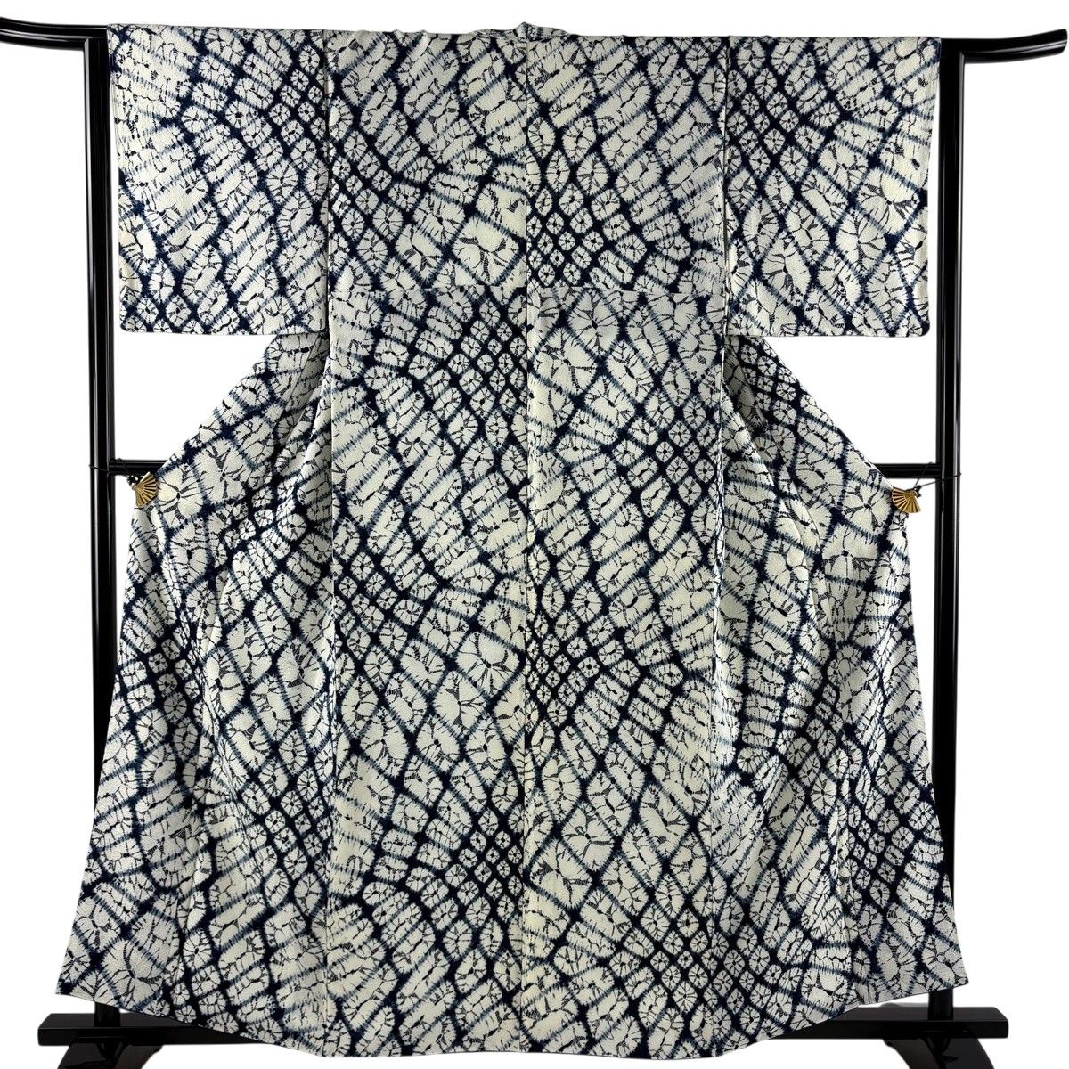 【美品】 小紋 身丈159cm 裄丈64cm M 袷 幾何学 藍色 正絹 名品 【中古】 13,528円