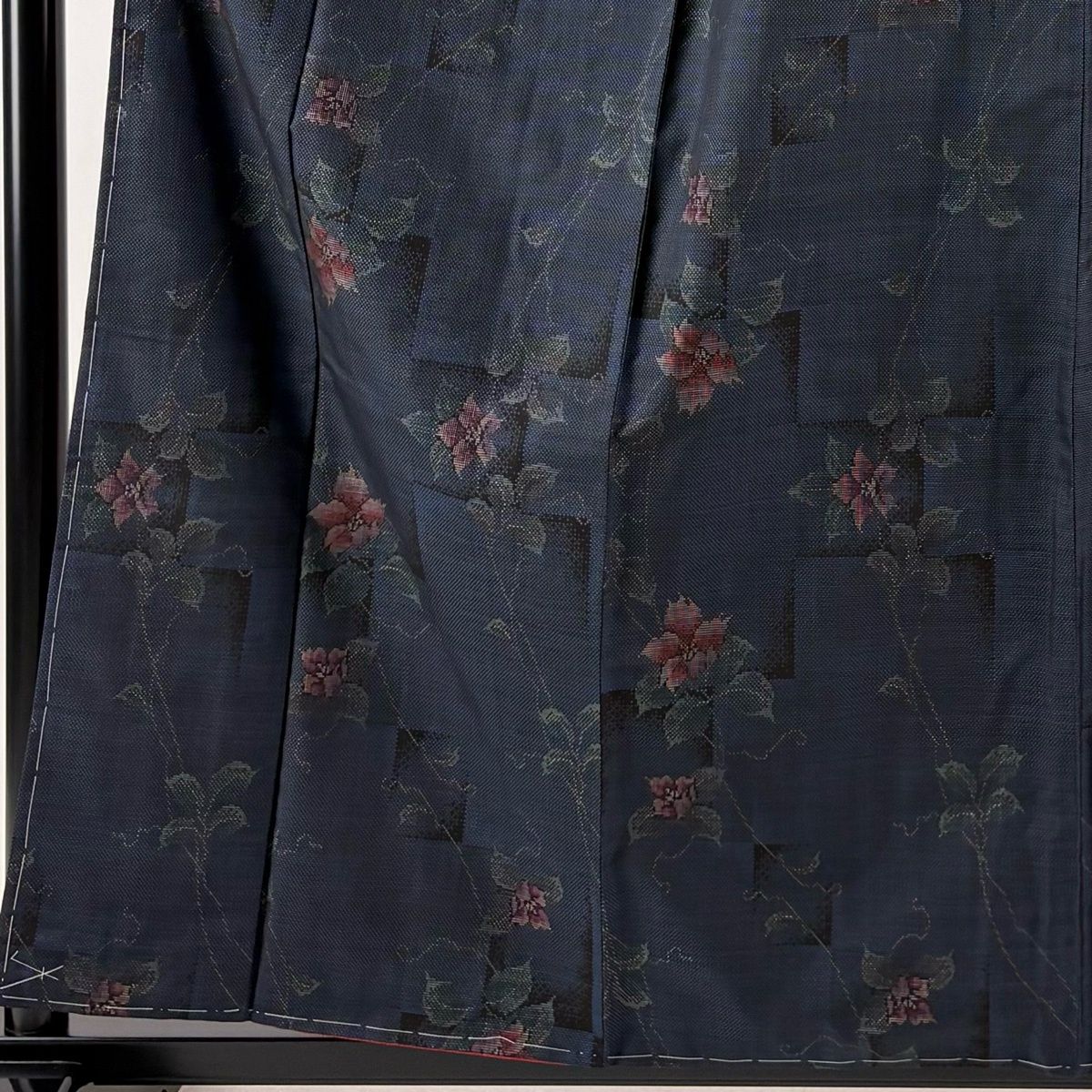 美品】 大島紬 身丈159.5cm 裄丈62cm S 袷 純泥染 証紙 草花 紺色 正絹 