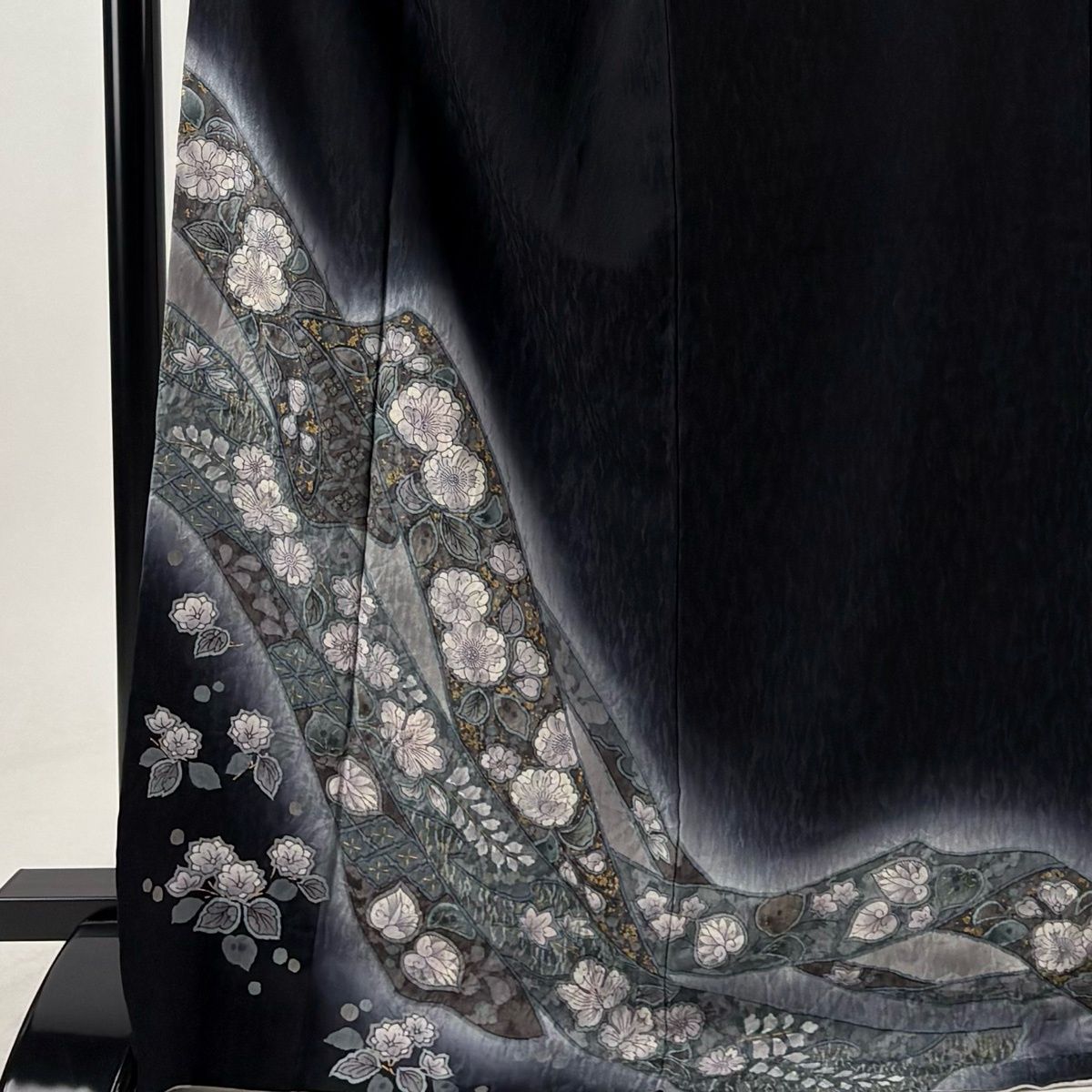 付下げ 身丈172cm 裄丈70cm L 袷 辻が花柄 熨斗 金彩 黒 正絹 秀品 