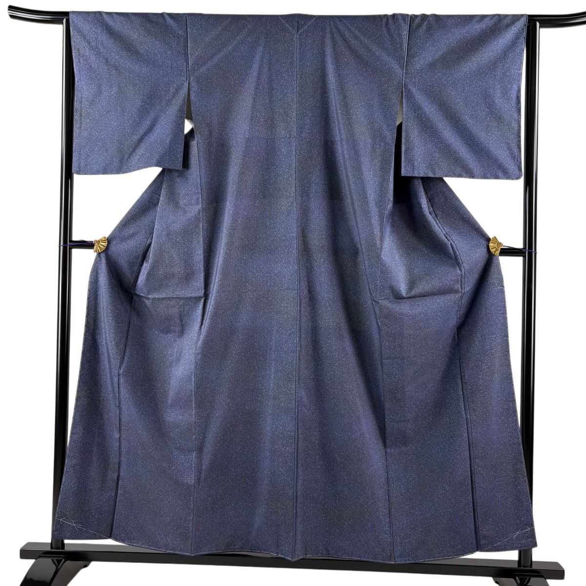 【美品】 小紋 身丈156.5cm 裄丈65cm M 袷 紬地 幾何学模様 ぼかし 青紫 正絹 秀品 【中古】