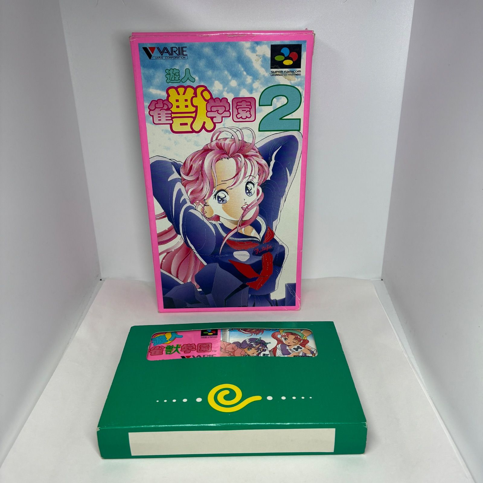 【プレミア・良品】SFC 雀獣学園1&2 遊人 2本セット（箱説付き＆ソフト単品）スーパーファミコン
