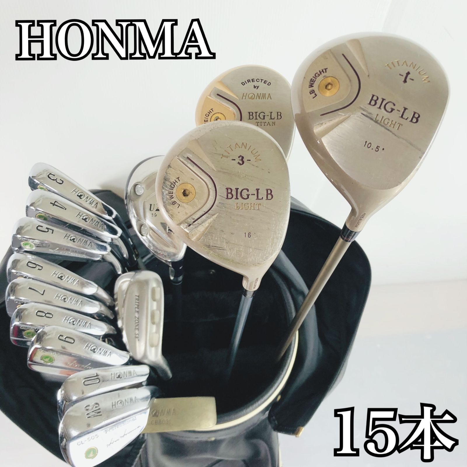豪華 15本 HONMA ホンマ BIG-LB LIGHT メンズ ゴルフ クラブ セット 初心者 入門 バッグ付き フルセット 右利き パター付 TK-11