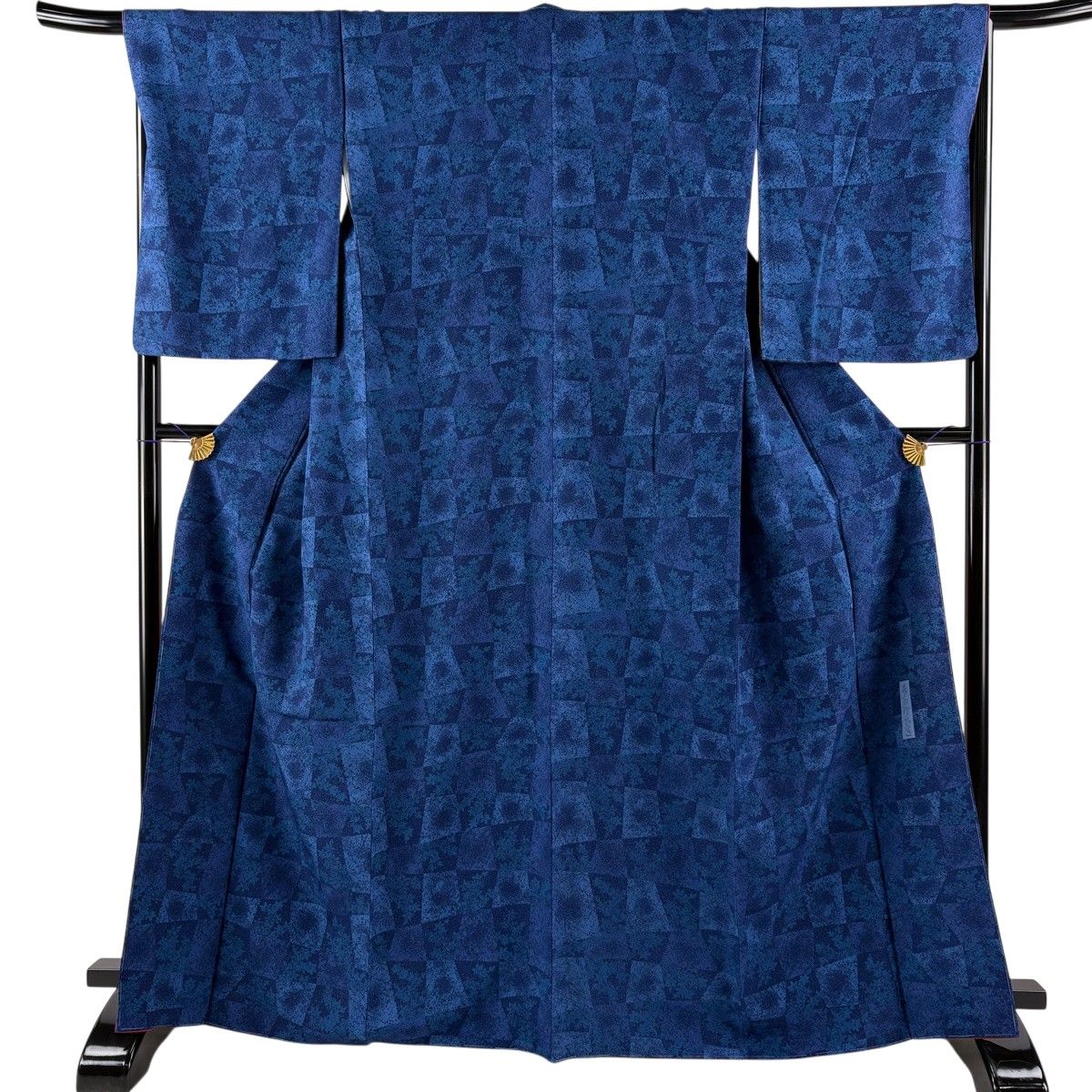 【美品】 小紋 身丈166cm 裄丈67.5cm L 袷 ますいわ屋 本藍染 落款 幾何学模様 藍色 正絹 秀品 【中古】