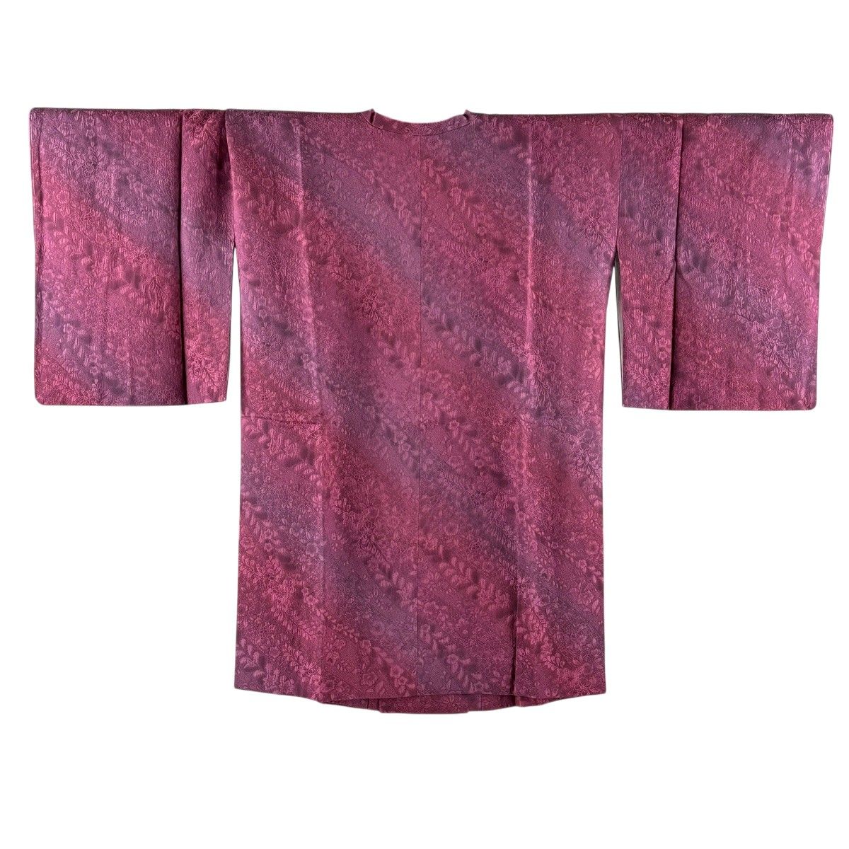 【美品】 道行 身丈92cm 裄丈65cm M 和装コート やまと 草花 ぼかし 赤紫 正絹 秀品 【中古】
