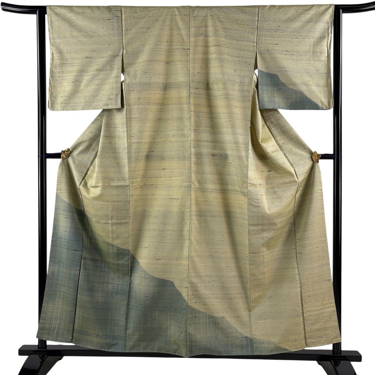 【美品】 付下げ 身丈157cm 裄丈62.5cm S 袷 紬地 幾何学模様 抹茶色 正絹 秀品 【中古】