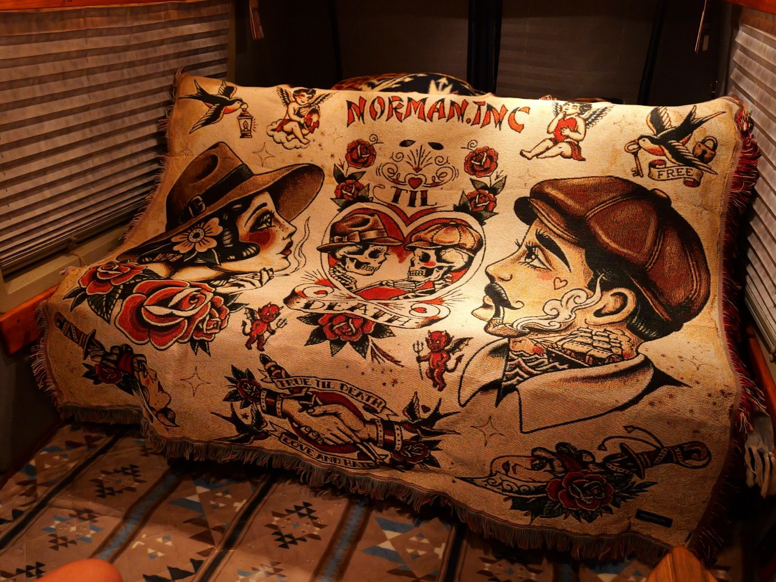 American Traditional design ジャガード織 ラグ ブランケット