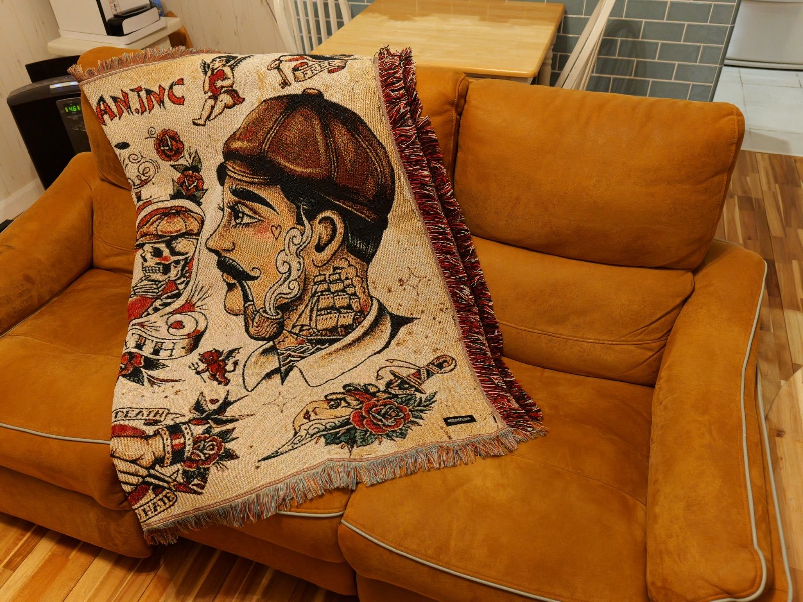American Traditional design ジャガード織 ラグ ブランケット 