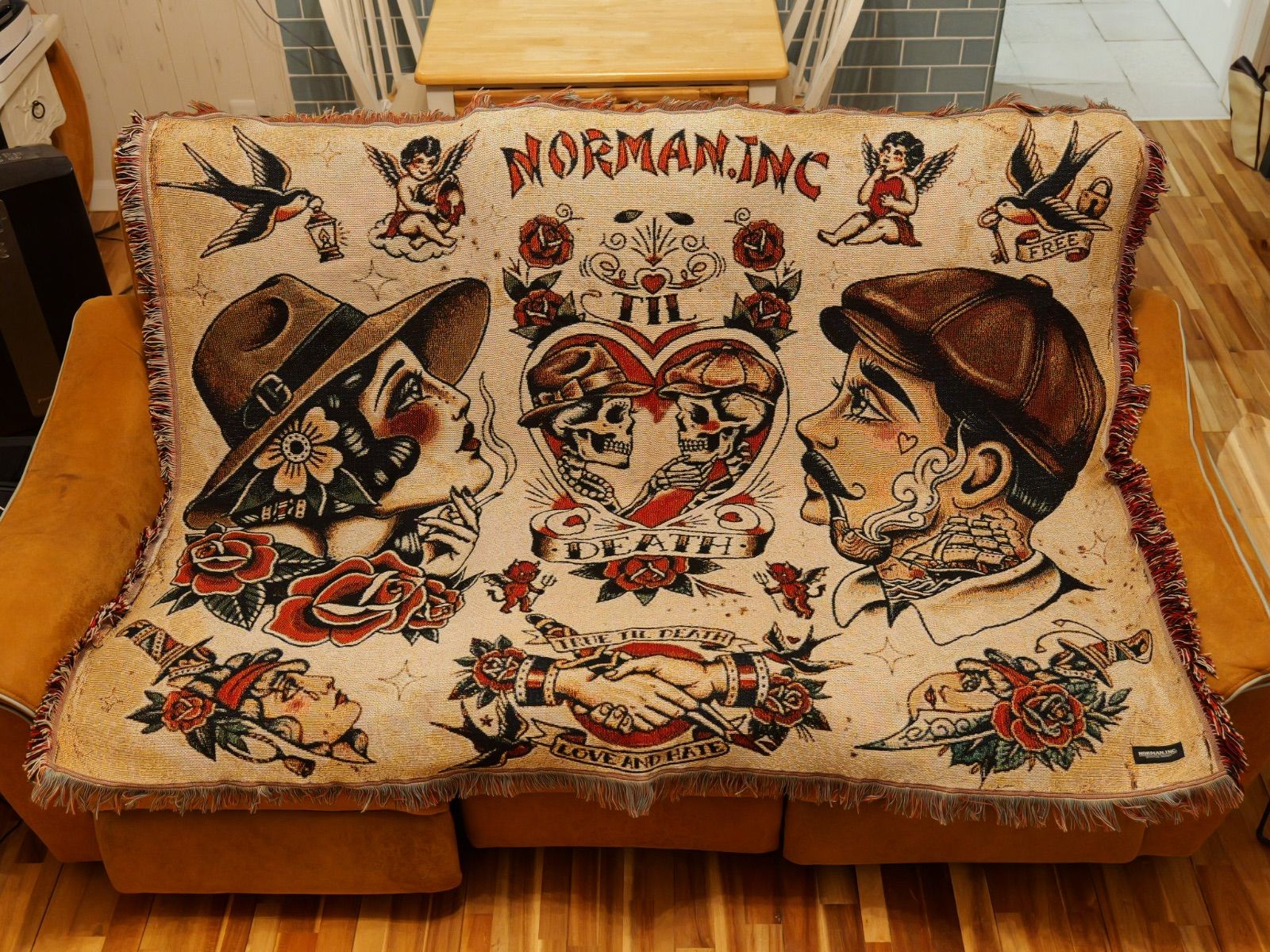 American Traditional design ジャガード織 ラグ ブランケット
