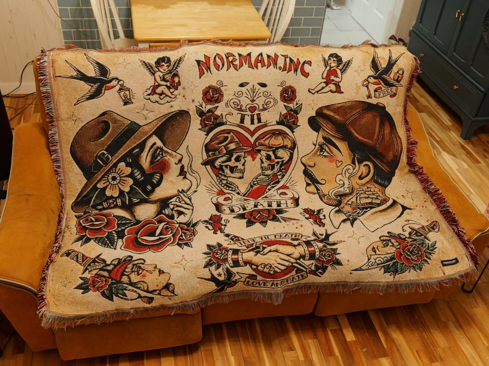 American Traditional design ジャガード織 ラグ ブランケット