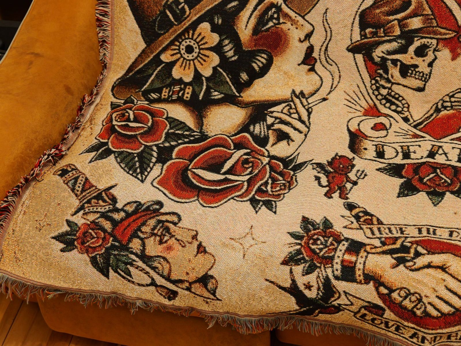American Traditional design ジャガード織 ラグ ブランケット