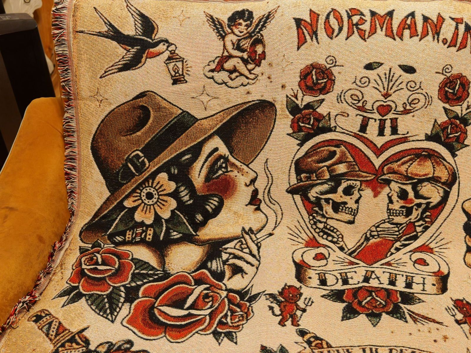 American Traditional design ジャガード織 ラグ ブランケット